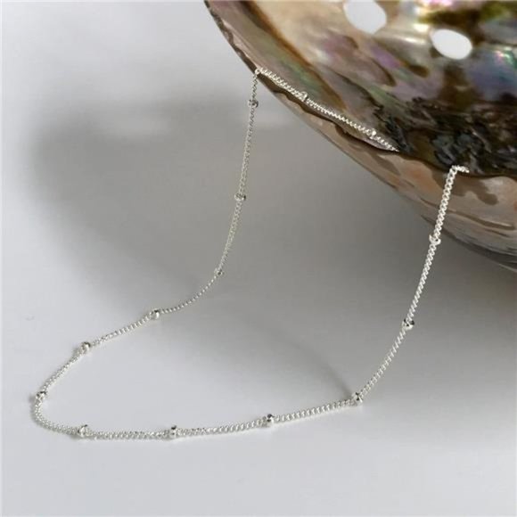 Satellite Chain Choker Necklace 14K Silver Plated with Blue Beads - Picture 7 of 7